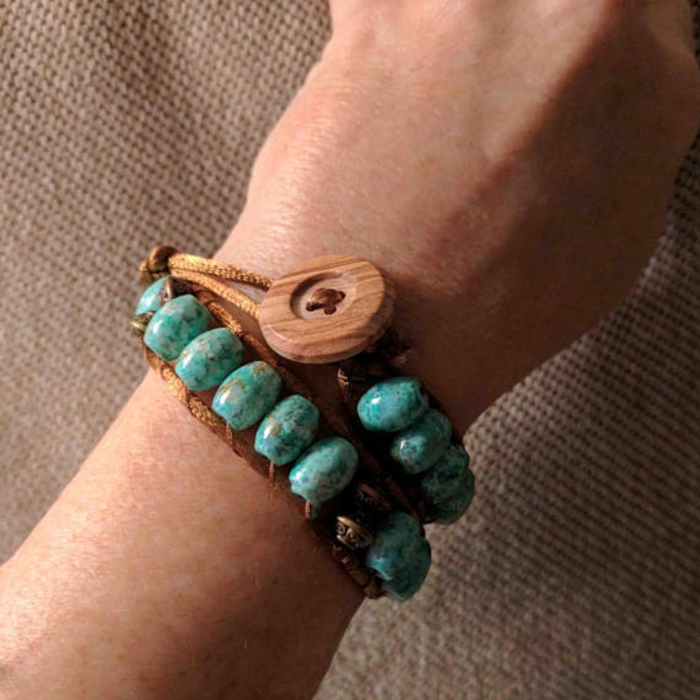 Wrap Bracelet Turquoise Beads/Copper Handmade
